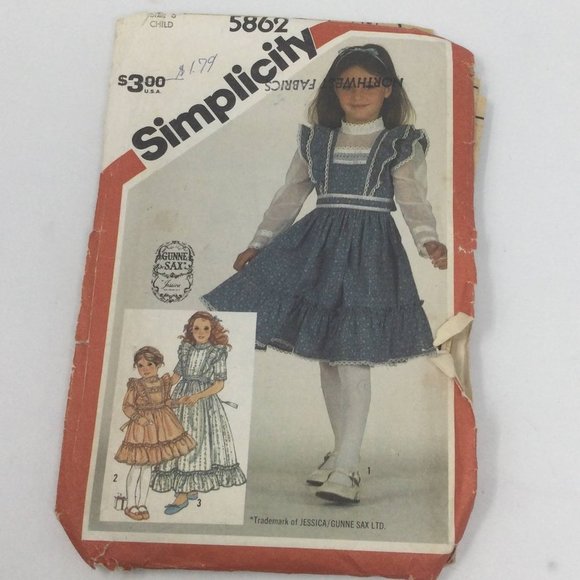 Vintage Gunne Sax Simplicity 5862 Girls Dress Sewing Pattern size 5 - Picture 1 of 6
